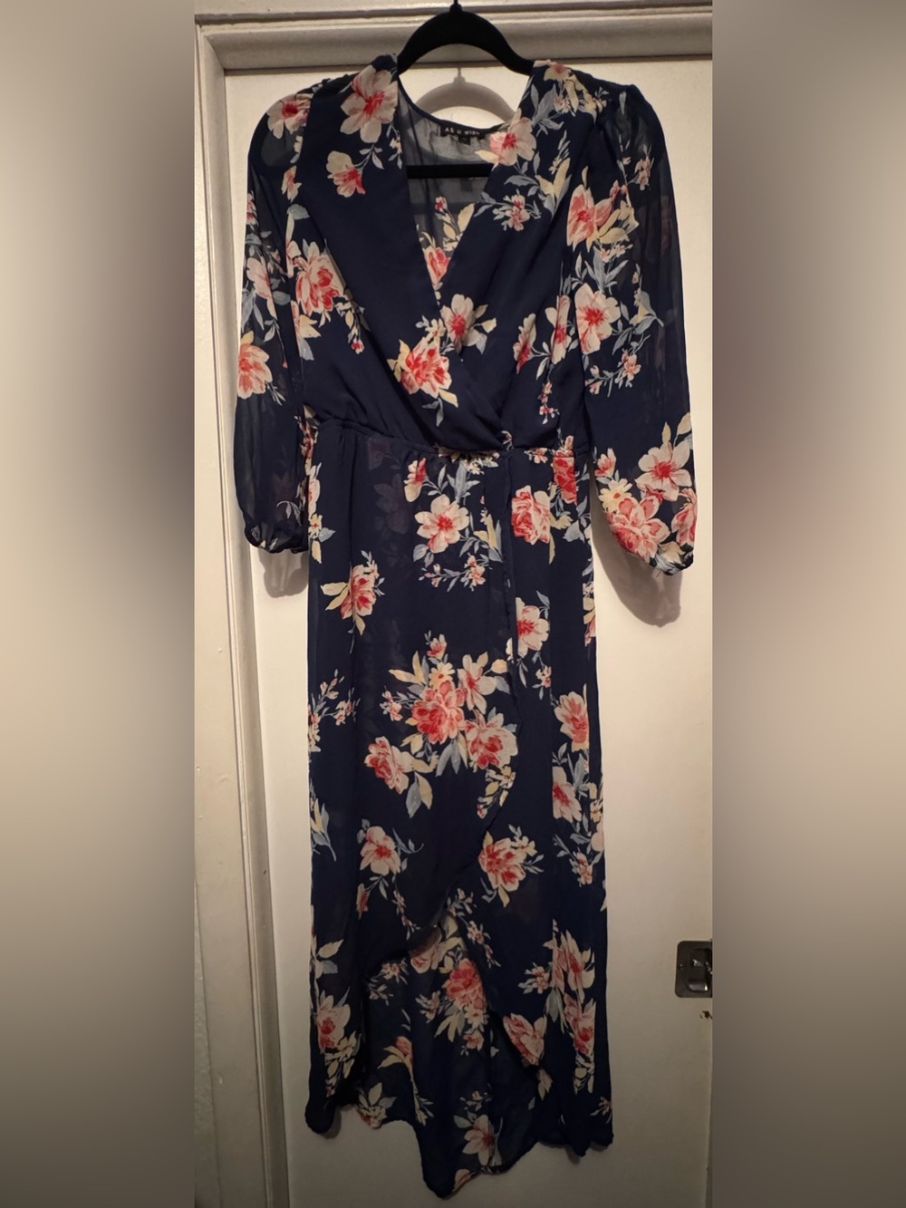 As U Wish Navy Floral Long Sleeve Wrap Dress